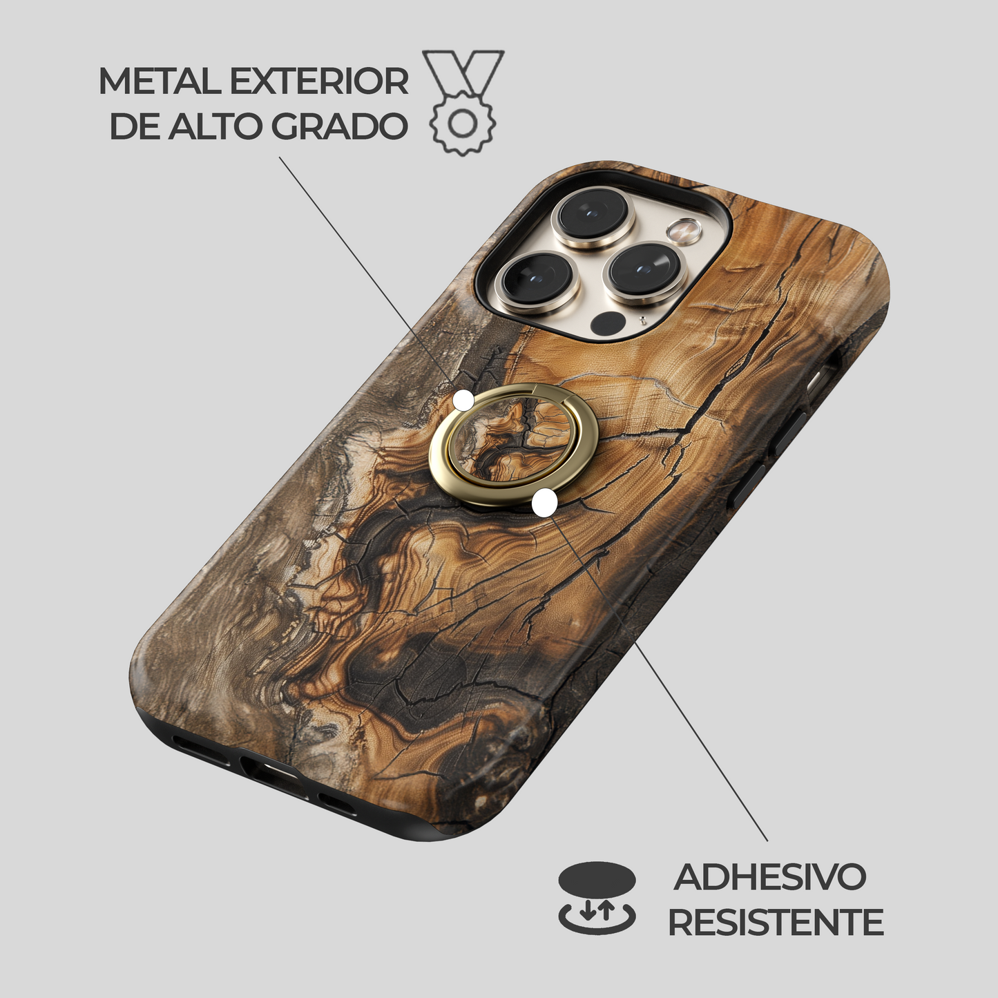 Soporte de anillo para celular Woodcut Elegance