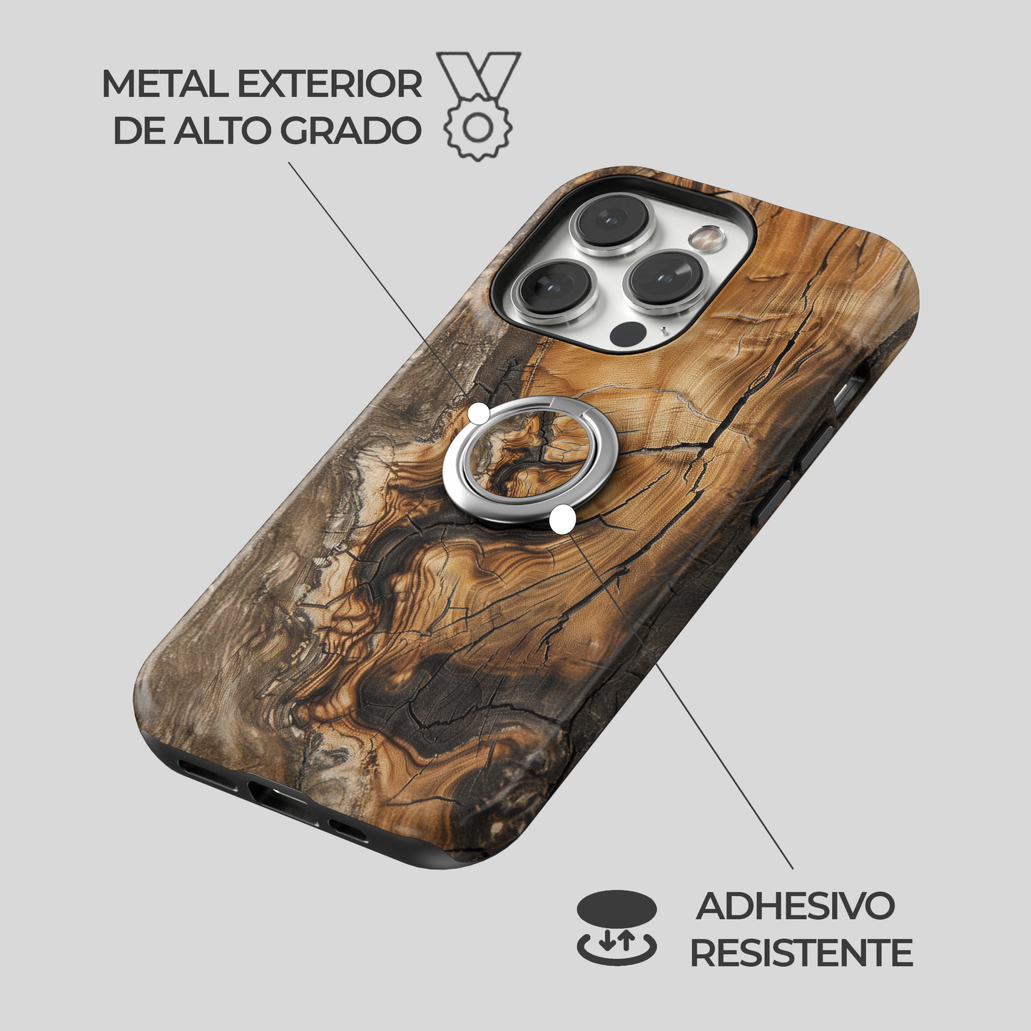 Soporte de anillo para celular Woodcut Elegance