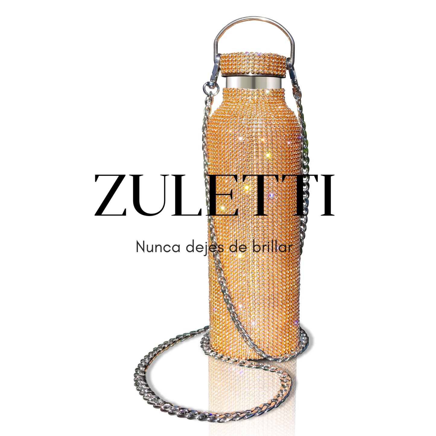 Termo Zuletti de acero inoxidable con brillos / cristales brillantes / diamantes. 900 ml. Color dorado