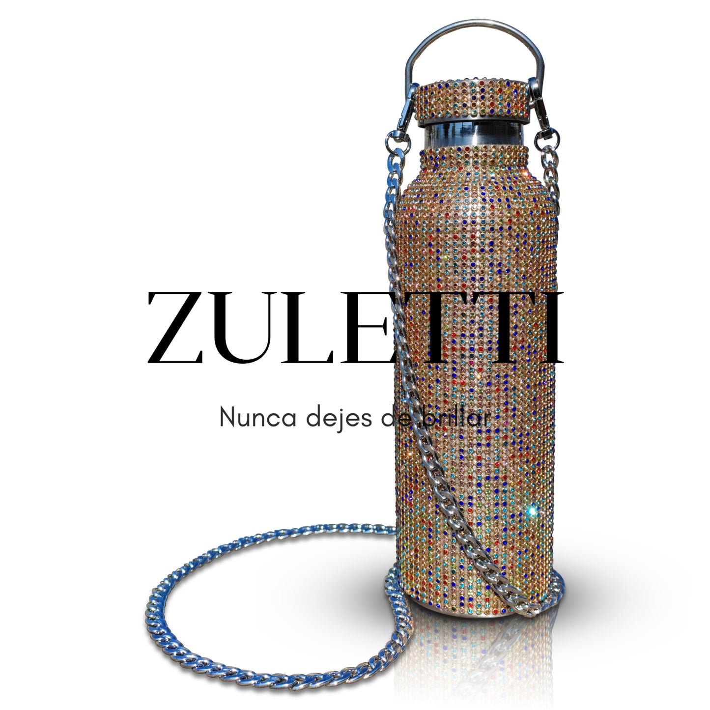 Termo Zuletti de acero inoxidable con brillos / cristales brillantes / diamantes. 900 ml. Color Dorado mix.