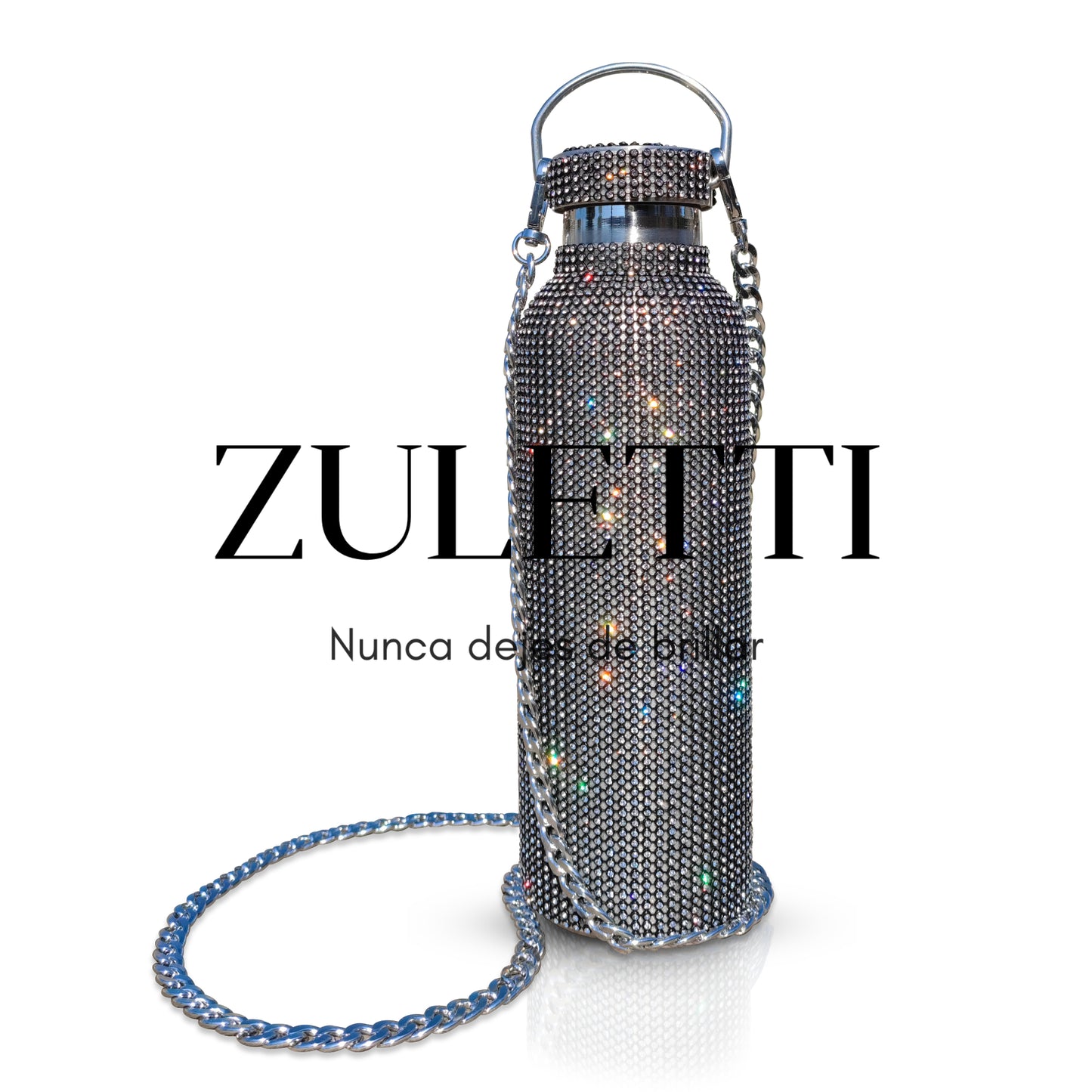 Termo Zuletti de acero inoxidable con brillos / cristales brillantes / diamantes. 900 ml. Color negro