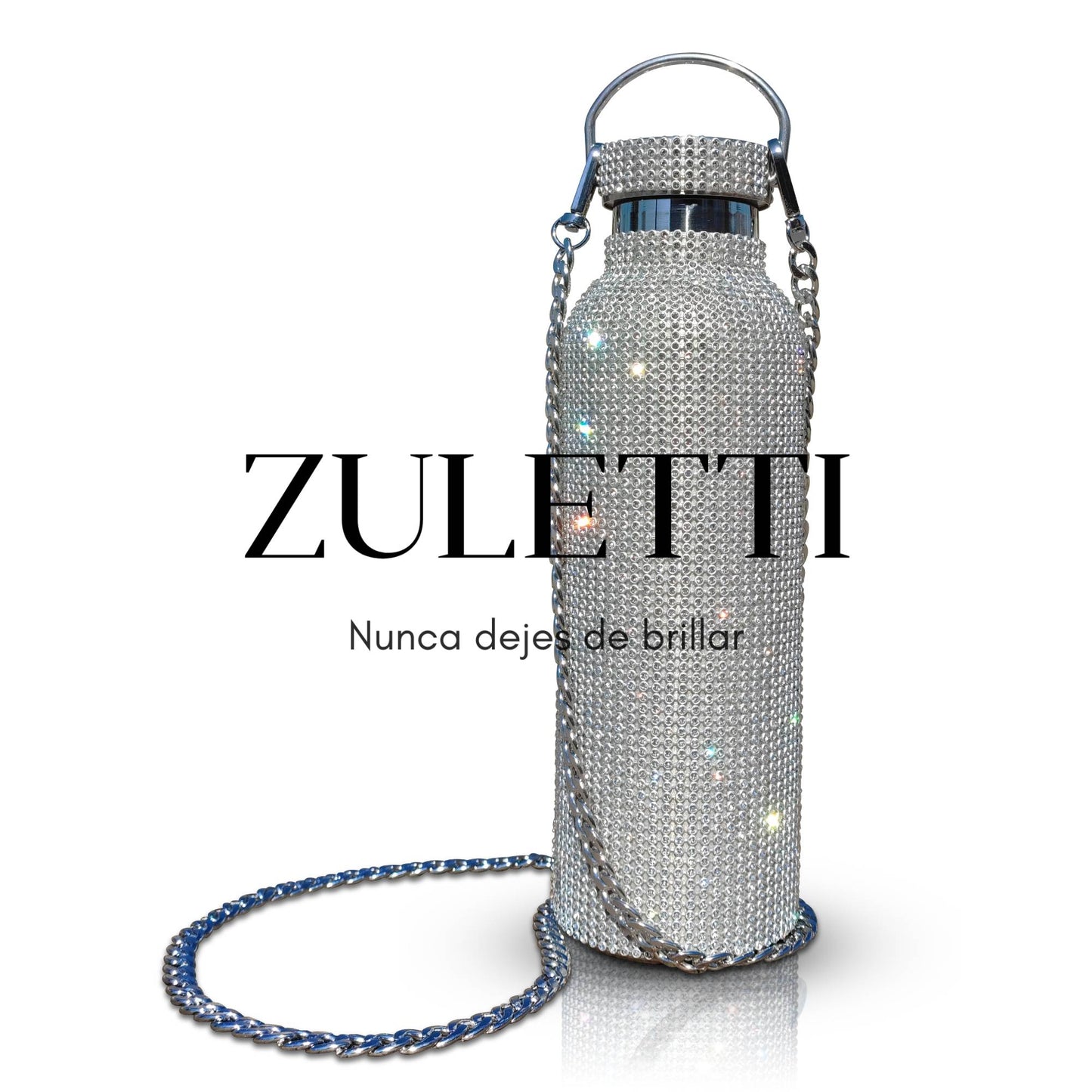 Termo Zuletti de acero inoxidable con brillos / cristales brillantes / diamantes. 900 ml. Color plateado