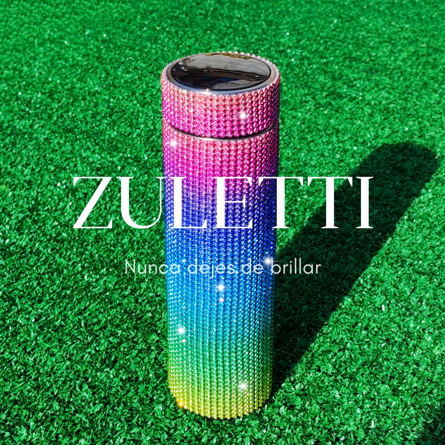 Termo Zuletti con brillos y tapa con medidor LED de temperatura con filtro incluido | Color Colorfull