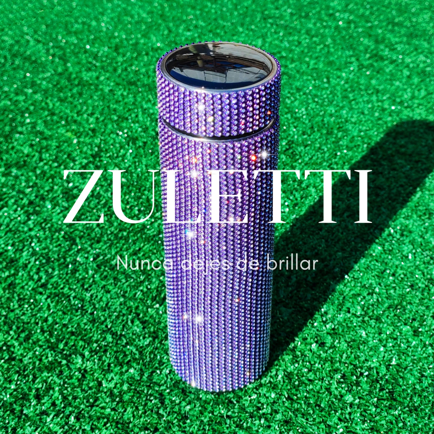 Termo Zuletti con brillos y tapa con medidor LED de temperatura con filtro incluido | Color Morado