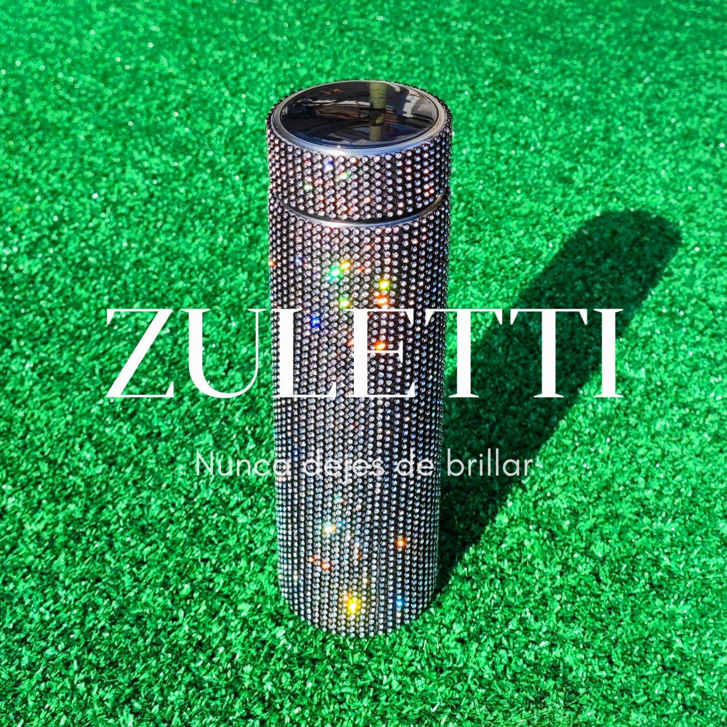 Termo Zuletti con brillos y tapa con medidor LED de temperatura con filtro incluido | Color Negro